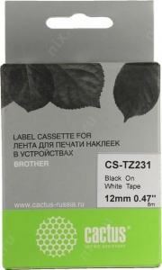 лента Cactus <CS-TZ231>  для печати этикеток (ширина 12мм, 8м,  чёрный на белом)